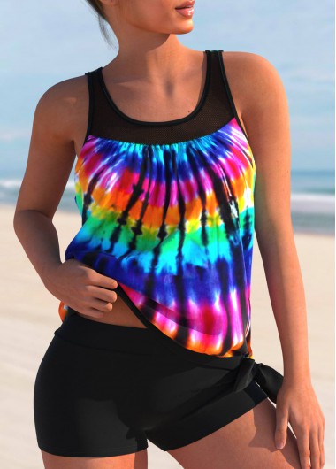 Ombre Rainbow Color Tie Dye Print Tankini Top