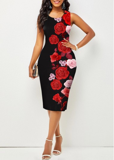 ROTITA Round Neck Valentines Rose Print Dress