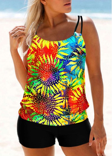 Multi Color Tie Dye Print Tankini Top