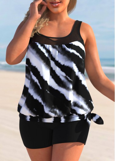 Color Block Tie Dye Print Plus Size Tankini Top