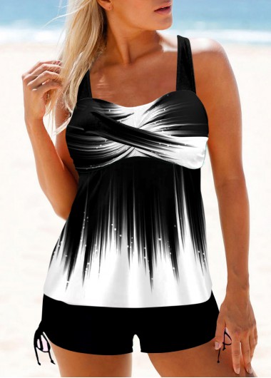 Ombre Cross Front Wide Strap White Tankini Top