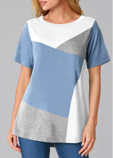 Grey Marl Round Neck Contrast T Shirt