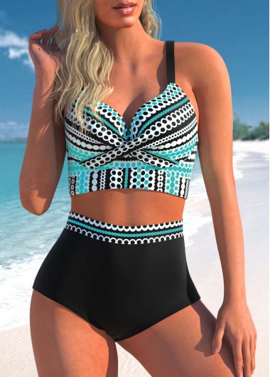 ROTITA Polka Dot High Waisted Black Bikini Set