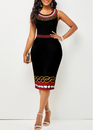 ROTITA Round Neck Multi Color Tribal Print Sleeveless Dress