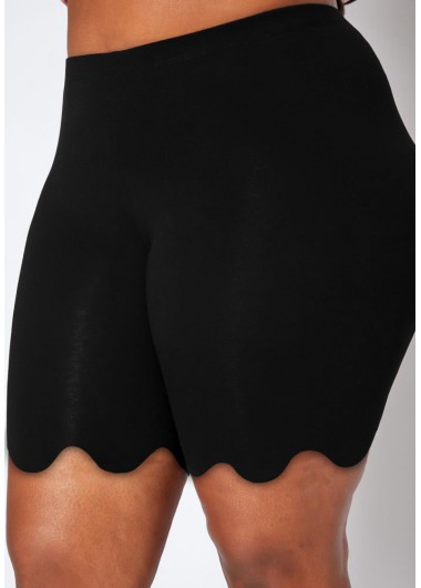 Plus Size Wavy Edge High Waisted Black Swim Shorts