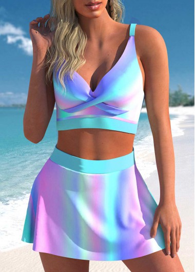 High Waisted Colorful Print Front Cross Bikini Set