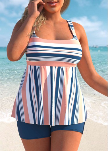 Plus Size Striped Multi Color Tankini Set