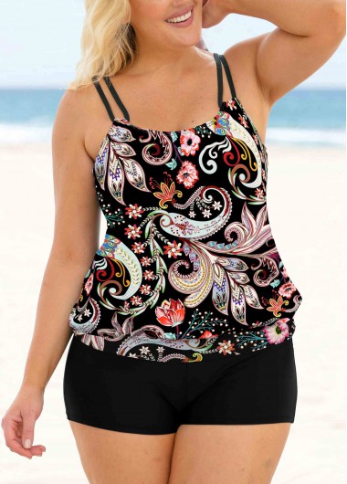 Multi Color Paisley Print Plus Size Tankini Top