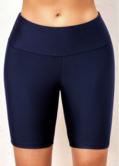 Skinny Navy Blue Mid Waist Swim Shorts