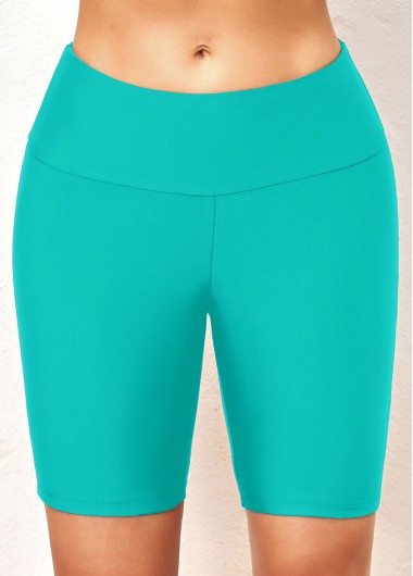 Skinny Cyan Mid Waist Swim Shorts