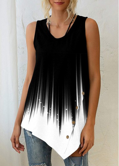 ROTITA Color Block Ombre Asymmetric Hem Tank Top