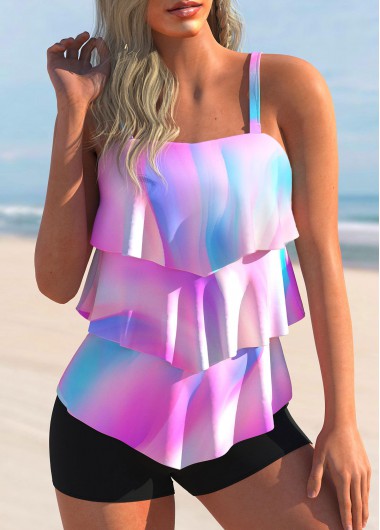 Ombre Layered Hem Multi Color Tankini Top