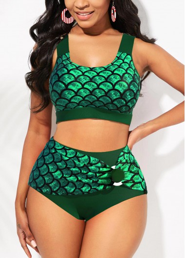 Scale Print High Waisted Wide Strap Bikini Set