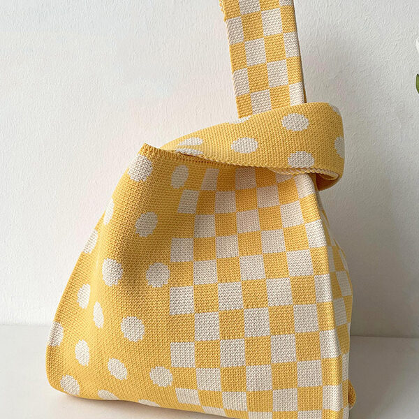 Contrast Color Plaid Polka-Dot Woven Handbag YELLOW-One_size SkuCY-!115249MaterialPolyester