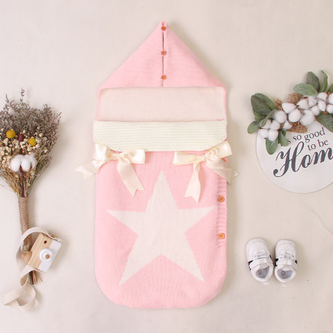 Newborn Baby Star Knitted Wrap Swaddle Blanket Hooded Sleeping Bag Envelope Sleep