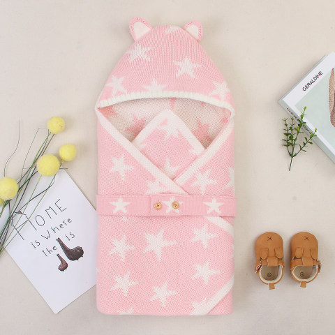 Newborn Baby Star Knitted Wrap Swaddle Blanket Hooded Sleeping Bag Envelope Sleep