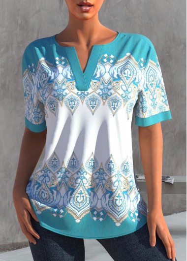 Spaghetti Strap Tribal Print Cyan Blouse