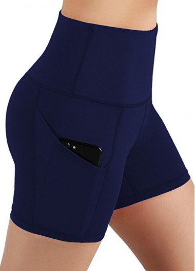 Pocket Detail Navy Blue High Waisted Swim Short