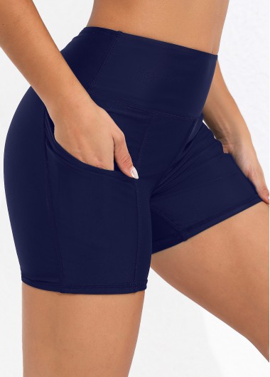 ROTITA Pocket Detail High Waisted Navy Blue Swim Shorts