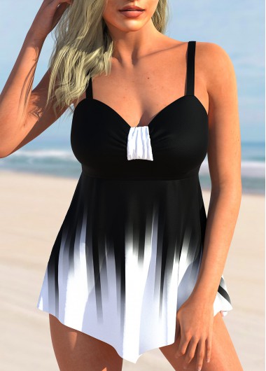 ROTITA Asymmetric Hem Ombre Wide Strap Swimdress Top