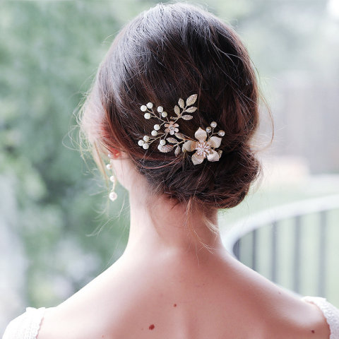 Headdress Alloy Flower Pearl Hairpin Bridal Side Clip