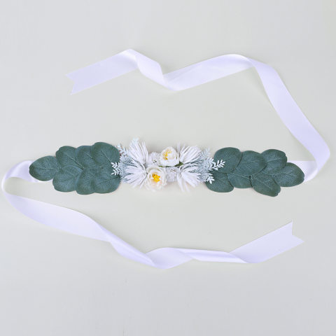 Maternity Flower Rhinestone Bud Silk Satin Belt