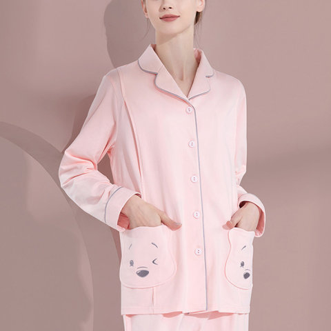 Maternity Cotton Pajamas Cardigan Lapel Nursing Clothes Postpartum Homewear Suit