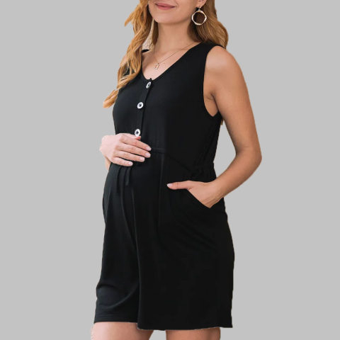 Maternity Plus Size Breastfeeding Solid Color Sleeveless Overalls