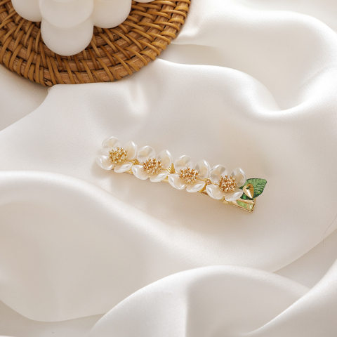 Hair Accessories Sweet And Cute Shell Flower Side Clip Green Leaf Duckbill Clip