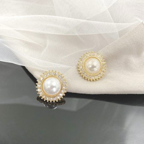 Pearl Full Diamond Stud Earrings