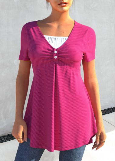 Hot Pink Short Sleeve Pit Fabric T Shirt