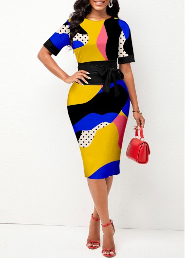 Tie Front Graffiti Print Multi Color Dress
