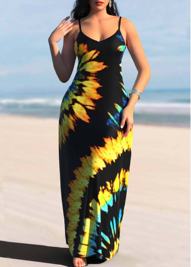 Spaghetti Strap Tie Dye Print Multi Color Dress