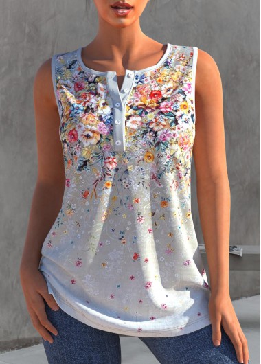 Floral Print Ombre Multi Color Tank Top