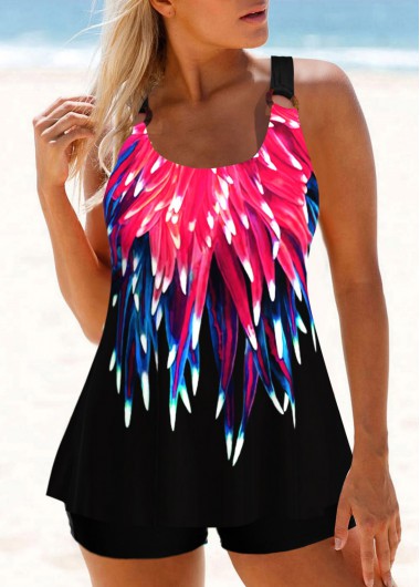 ROTITA Wide Strap Rose Red Radial Print Tankini Top
