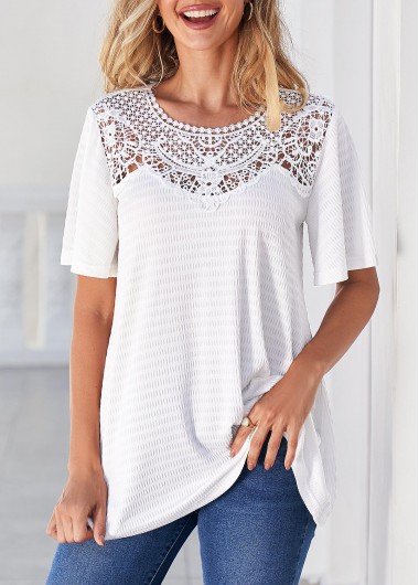 Lace Patchwork Short Sleeve White T Shirt