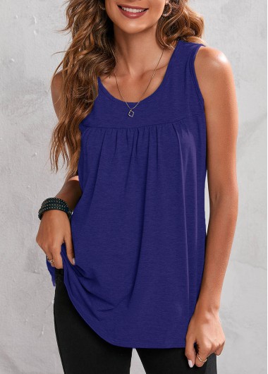 Fold Blue Round Neck Tank Top