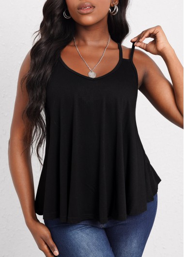 Double Straps Curved Hem Black Camisole Top