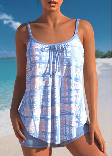 Bowknot Dusty Blue Printed Tankini Set