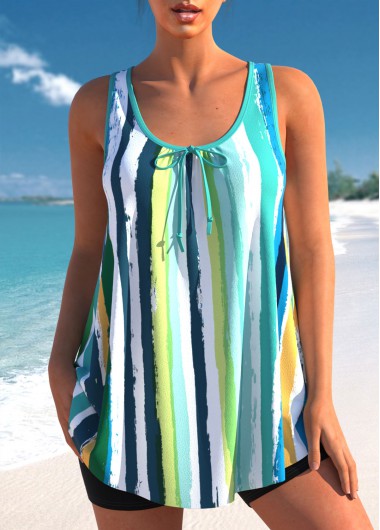 Bowknot Wide Strap Striped Tankini Top