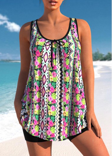 Geometric Floral Print Multi Color Tankini Top