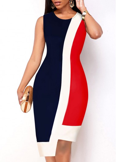 Sleeveless Asymmetric Hem Red Contrast Dress