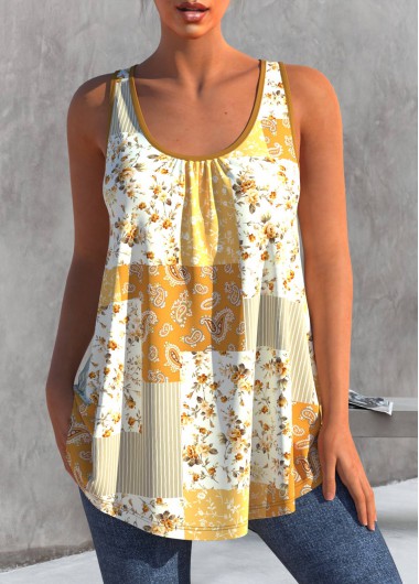 Paisley Print Contrast Yellow Tank Top