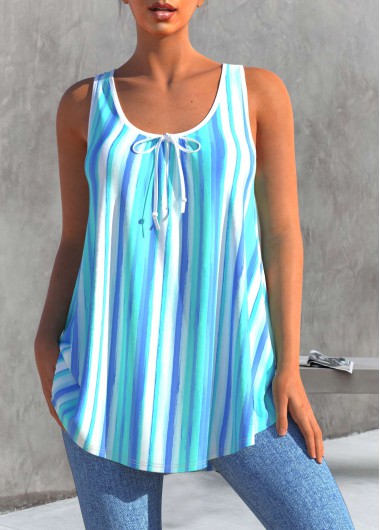 ROTITA Striped Sky Blue Bowknot Tank Top