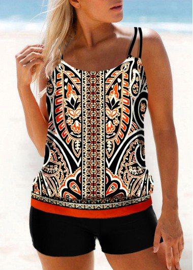 Double Straps Multi Color Tribal Print Tankini Top