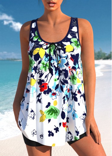 Floral Print Multi Color Bowknot Tankini Top
