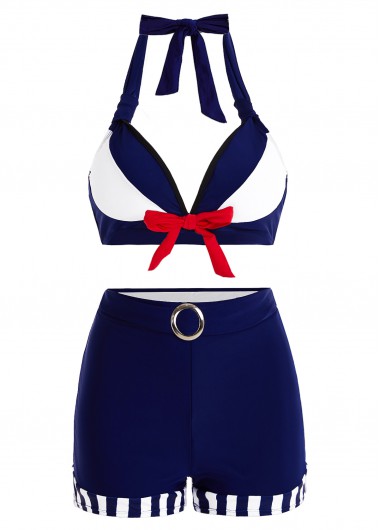 ROTITA High Waisted Navy Bowknot Bikini Set