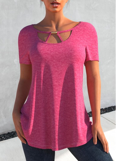 Cutout Rose Red Short Sleeve T Shirt
