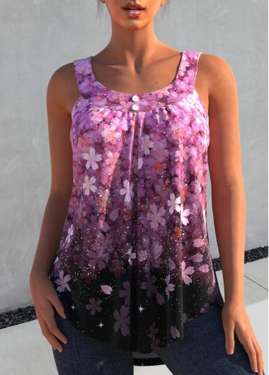 Ombre Floral Print Hot Pink Tank Top