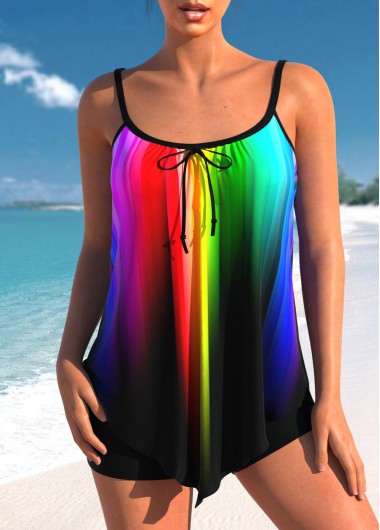 Rainbow Color Bowknot Ombre Tankini Top